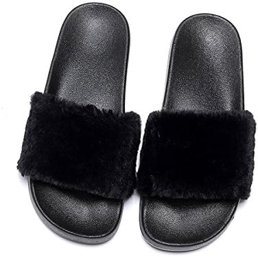 Women's Flip Flop Faux Fur Slipper (40 EU, Black)