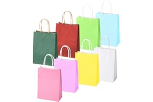 FAOKZE 40Pcs Sacchetti Carta con Manici，Sacchetti Carta Colore，Sacchetti di Carta Kraft，per Caramelle Compleanno, Feste, Matrimoni, Mercati, Negozi（15x8x21cm.）