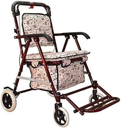 DFHHG® Portable Folding Four Wheel Rollator Walker, Thicker steel frame, with a shopping basket and Handbrake , Multifunction Red Gray Stable and strong ( Color : Red )