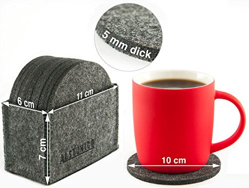 Glasuntersetzer aus Filz mit erhöhter Stabilität durch 1.300 g/m², 10er Premium-Set Getränke-Untersetzer mit Box für Tisch, Bar, Gläser, Tassen / rund, dunkelgrau anthrazit - 4