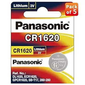 Panasonic Lithium Coin Battery CR1620, Pack of 5
