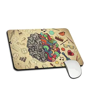 DwellAmor Human Brain Doodle Printed Designer Anti Skid, Thick Non-Slip Rubber Base Mouse Pad Compatible with Computer, Laptops, PC, Home & Office Mousepad HD Quality Multicolor [AAB410]