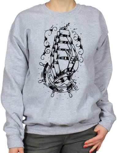 Classic Ship Old School Maritime Tattoo Womens Sweatshirt, Grey, X-Large