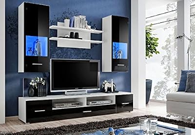 DUSINE.FR Meuble TV Mural Magnetic Noir Brillant et Blanc Mat 200cm
