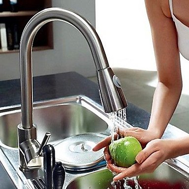 Preisvergleich Produktbild Küchenarmaturen Küchenarmatur Zeitgenössisch Mit ausziehbarer Brause Messing Gebürsteter Nickel