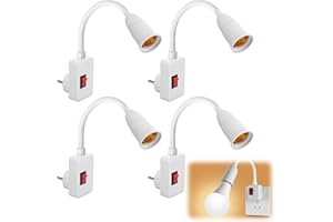 GOEDCH 4 Piezas Portalámparas E27 con Enchufe: Adaptador de Enchufe E27, E27 Pinza de Luz Cuello de Cisne Ajustable 360°, Lampara Enchufe LED, Sin Bombilla para Dormitorios, Cocinas, Pasillos