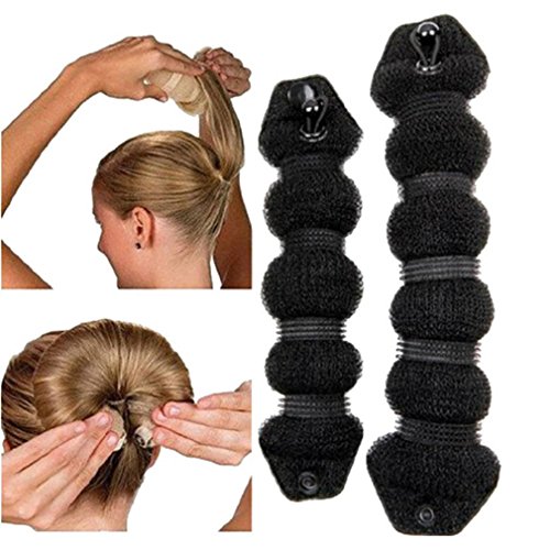 HENGSONG Foam Sponge Clip Curler Ring Twist Tool Hair Styling Donut Bun Former Maker, 2PCS (Black)