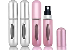 Makorex ® 4 Pezzi 5 ml, Spruzzino Profumo da Viaggio, Mini bottiglia spray portatile, Atomizzatore di Profumo Tascabile Ricaricabile, Porta Profumi da Uomo Silver, Regalo per Beauty Case da Donna Rosa