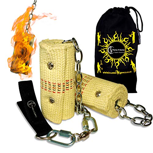 Flames N Games PRO Bolas De Feu (FIRE POI) - Paire Bolas Feu équipées de 100cm de mèche en Kevlar + Sac!