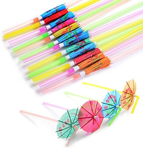 Tubala 50 Pieces Cocktail Straws Umbrella Straws Multicolored Drinking Straws for Hawaiian Beach Party, Luau Parties, Bar and Restaurants