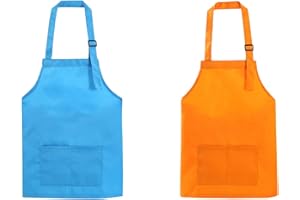 HUNDREDWEAT 2 Pezzi Grembiule per Bambini Impermeabile Resistente Grembiule da Pittura per Bambini Grembiule da Cuoco Regolabile per Bambini per Cucinare, Cuocere Forno, Dipingere Artigianato (Blu e Arancione)