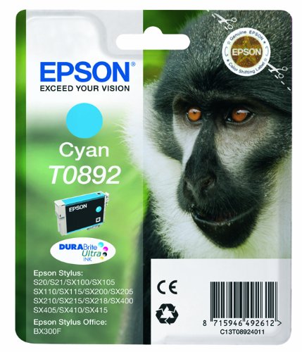 Epson T0892 Affe, wisch- und wasserfeste Tinte (Singlepack) cyan