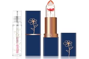 XINYUNXIN Ensemble de rouge à lèvres Crystal Flower Jelly 2 bâtons ensemble de rouge à lèvres et de baume à changement de couleur magique rouge à lèvres transparent pH de rouge à lèvres hydratant durable (#03)