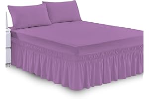 SAIME TRADING Plain Dyed Deep Fitted Valance Sheet Poly Cotton Non Iron Frill Sheets, Bed Skirts & Valances Corner Elasticated Bed Wrap (Purple, Double)