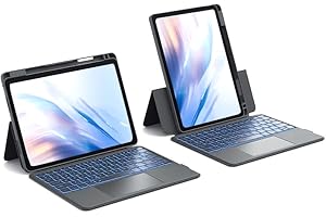 CHESONA Teclado iPad Air 11 (M2/M3), Backstand Rugged Teclado para iPad Pro 11 (4/3/2/1 Gen.), iPad Air 5/4 10.9” con Touchpad, Soporte Ajustable 15°-180°, 7 Colores Retroiluminados, Gris