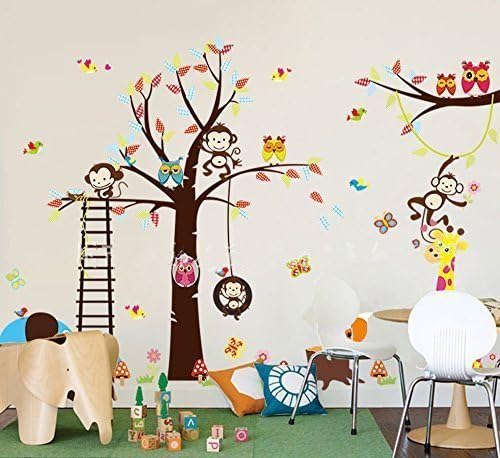haya TM Lovely blooms zoo nursery children's room decorative wall stickers Kids Vinyl Sticker Home Decoration"The owl monkey lion elephant"