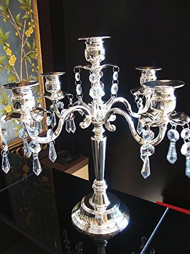 ssehjhs65 Five Arm Silver Plated Alloy Christmas Decorative Candlestick Modern Metal Base Column Home Wedding Props Candlestick 5 Arm Hanging Crystal