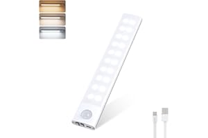 HIGHLUC Lampe d'armoire 40 LED, 20cm Lampe de Placard Detecteur de Mouvement, Rechargeable USB-C Sans Fil 3 Couleurs Dimmable Éclairage Reglette LED Cuisine Veilleuse pour Cuisine Escalier Couloir (1 Pièce)