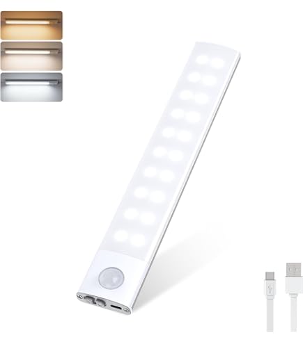 Lampe LED Placard 40 Cm HighLuc - Détecteur Mouvement, Rechargeable USB-C, 3 Couleurs, Dimmable