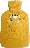 Hot Water Bottle with Soft Fleece Cover (Orange Teddy)