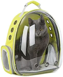 Furry Critters Pet Transparent Cat Carrier Backpack Puppy Kitty Breathable Carriers for Travel Astronaut Pet Cat Dog Puppy Carrier Backpack Travel Bag Space Capsule Breathable (Yellow)