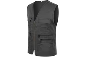 GEFOMUOFE Gilet de travail pour homme - Sans manches - Multi-poches - En coton - Pour le camping et la chasse - Séchage rapide - Multifonction - Pour la randonnée, le camping, le safari, le trekking - Avec de
