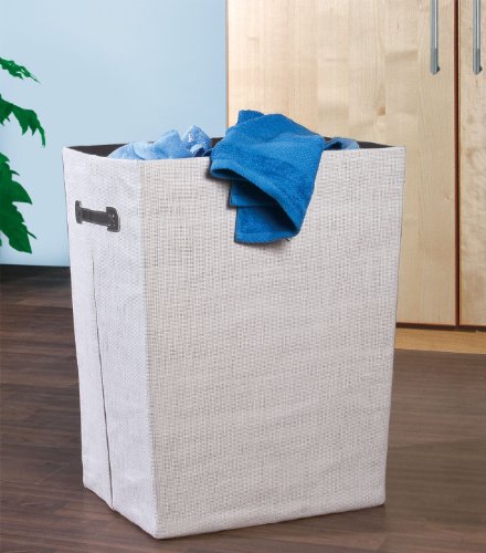 WENKO 2430015100 Wäschesammler Cool Grey – Wäschekorb, faltbar, Fassungsvermögen 63 L, Papierstoff, 40 x 53 x 30 cm, Hellgrau - 2