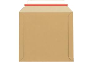 Lempac Rigid Board Mailer with Peel & Seal Strips 100 Pack - Heavy-Duty 400GSM Manila Card Envelopes for Secure Document Shipping with Easy-Open Red Tear Strip for Business & Office - 180mm x 164mm