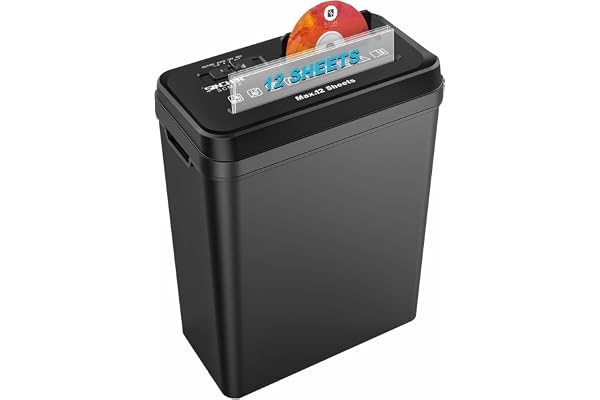 SINCHEREU Destructeur de Documents, Coupe en Bandes de 12 Feuilles, Détruit CD/Cartes de Crédit, Destructeur de Papier avec Protection Contre la Surchauffe, Corbeille 14 L pour Bureau & Domicile