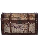 Aufbewahrungsbox, Schatztruhe, Maritim, Mit Metallbeschlägen, mit Ledergurten zum verschließen, Mittelalterdesign, Holztruhe, Holzbox, Schmuckkiste