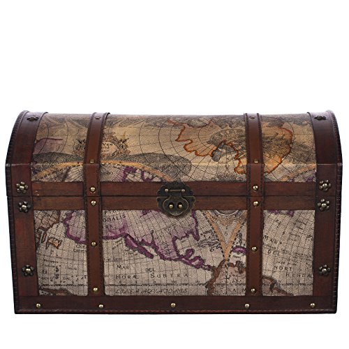 FD130659Truhe, Holztruhe, Schatzkiste,Kiste, Piratenkiste, Kleinmöbel, Mit Metallbeschlägen, Antikoptik, Holz, verschieden Größen, Maritim, Deko, Hochwertig, Kolonialtruhe, Kolonialstil, Holzbox, Truhe mit ornamenten und Lederriemen . Gr. L bis XXL (Größe L 50cm x 25cm x 28cm)