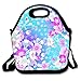 Produktbild fengxutongxue Colorful Flowers Printed Portable Lunch Bag Carry Case Tote with Zipper Strap Box Cooler Container Bags Picnic Outdoor Travel Fashionable Handbag Pouch for Women Men Kids Girls