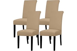 Lellen Dining Chair Covers Set of 4, Stretch Chair Covers Dining Chair Slipcovers Removable Washable Reusable Home & Kitchen Decor Protector Dining Room Chair Covers,Camel