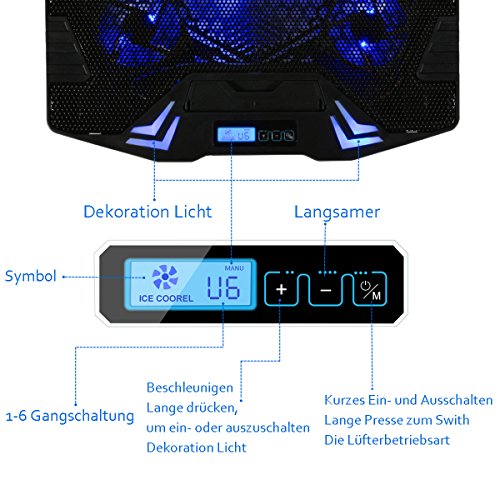 MECO Laptop Kühler, 5 Lüftern, 2 USB Port, 5 Verstellbarer Winkel, Windgeschwindigkeitanzeige ,Geeignet Für Laptop 10-15,6 Zoll und Unter (CP-R2) Kühlkörper - 7