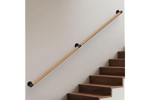 Gorssen Main Courante en Bois, Rampe d'escalier Bois en Hêtre Ronde 3.5cm Poignée de Sécurité Barre d'escalier avec Support Intérieur Murale Balustrade pour Handicapée/Personnes âgées (Beech, 180cm)