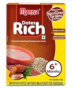 Manna Baby Cereal 200g | Baby Food (6+Months) Sprouted Ragi with Dates Powder | 100% Natural Health Mix | Infant Food