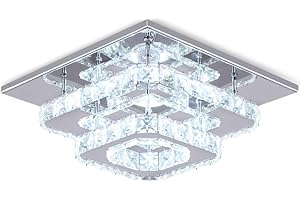 FINKTONGLAN 通用 Cristal LED Luz Lámpara de techo de acero inoxidable y cristal. K9 Luminaria empotrada y moderna, para comedor Sala de estar (Cool white)