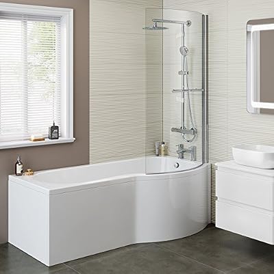 iBathUK 1700 mm Baignoire moderne de bain baignoire en p côté droit avec écran de douche + Panneau bl127