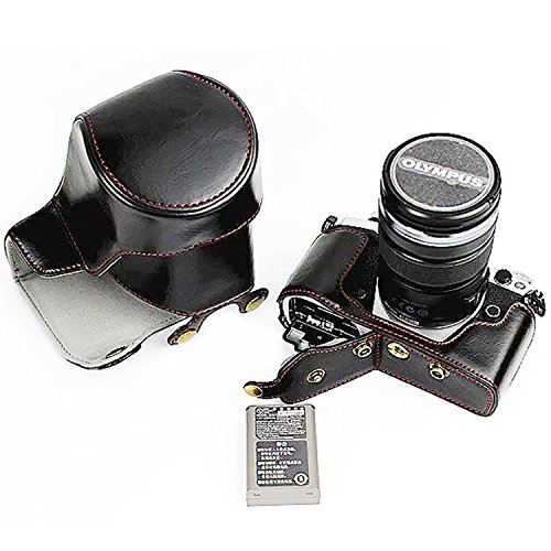 First2savvv XJD-EM5II-HH01 Premium Qualität braun Ganzkörper- präzise Passform PU-Leder Kameratasche Fall Tasche Cover für Olympus OM-D E-M5 Mark II. EM5 Mark 2.(12-40mm and 40-150mm Lens) - 3