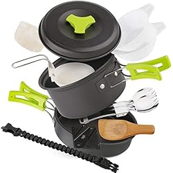EXTSUD Kit de Casseroles Camping Légère 12pcs Ustensiles de Cuisine Portable pour Camping Randonnée Bushcraft Survie Pique-Nique Pêche Outdoor pour 1 à 2 Personnes, Certifié FDA
