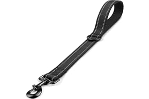 DRATENGER Kurzführer Hund 45cm, Hundeleine kurz mit Metallclip und Weiche Polsterung, Reflektierend Nylon Hundeleine Geeignet für Mittlere Große Hunde(Schwarz,M)