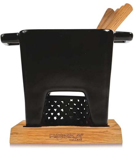 Set Fondue Fromage Boska - Caquelon Céramique 750ml Avec Fourchettes Et Bougie Pour 4 Personnes