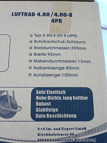 Schubkarrenrad luftbereift 4.80/4.00-8- inkl. Achse Ø 380mm – 92mm Breite – 200kg - 8