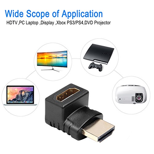 AMANKA HDMI Adapter HDMI Stecker auf Buchse Kupplung High Speed HDMI Connector, 90 Grad Winkelstecker mit Vergoldete Kontakte unterstützt 3D, 4K, Full HD, 1080P – Schwarz - 3