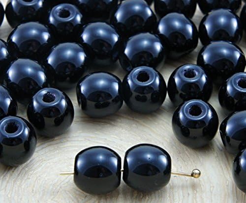 20pcs Opaque Jet Black Big Large Hole Round Spacer Czech Glass Beads 8mm