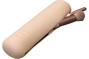 HQDA Travel Makeup Brush Holder, Silicone Upgrade Anti-Fall Out Magnetic Closure Make up Bag, Portable Cosmetic Pouch, Soft Sleek Makeup Organize Tools for Travel (Khaki)