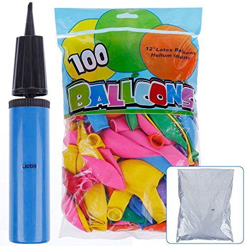 Lictin 100 Luftballon und 1 Ballonpumpe, Ballon und Luftpumpe, Ballonpumpe, Luftballon, Partyballon, Farbige Ballons, Bunte Ballons für Geburtstagsfeiern, Party, Hochzeitsfeiern - 8
