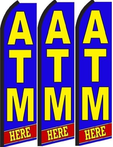 Atm Standard Size Swooper Feather Flag Sign Pk of 3 (11.5x 2.5 Feet) by Business Needs
