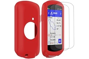 Buoluoioir Coque en Silicone + 2 Films pour Garmin Edge 1050, Film de Protection Écran en Verre Flexible Haute Transparence Accessoire Compteur GPS Vélo pour Garmin Edge 1050, Rouge