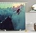 Produktbild HiExotic Duschvorhang Whimsy Apartment Decor Shower Curtain Hills in The Large Cumulus Clouds Magical View Mountains Tranquility Nature Home Decor,Non-Toxic Waterproof Decor,Blue Brown,60X72In